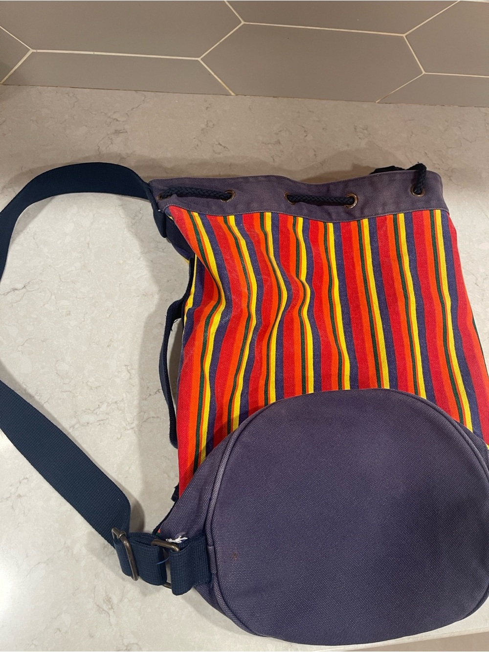 GAP| Navy And Multicolor Cotton Bag| drawstring close | 90’s Vintage